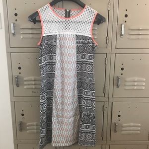 Black, white, and pink geometric dress